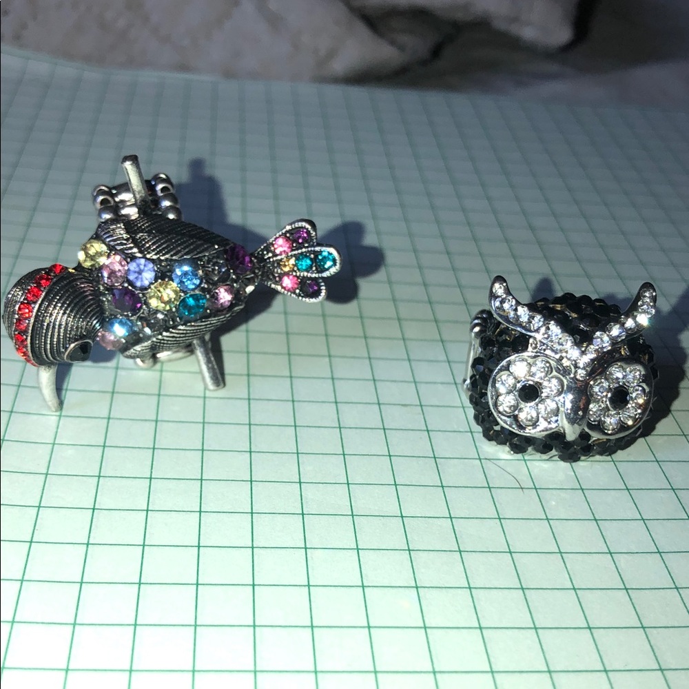 Sparkling Owl & bird Ring Set - Multicolor and Black
